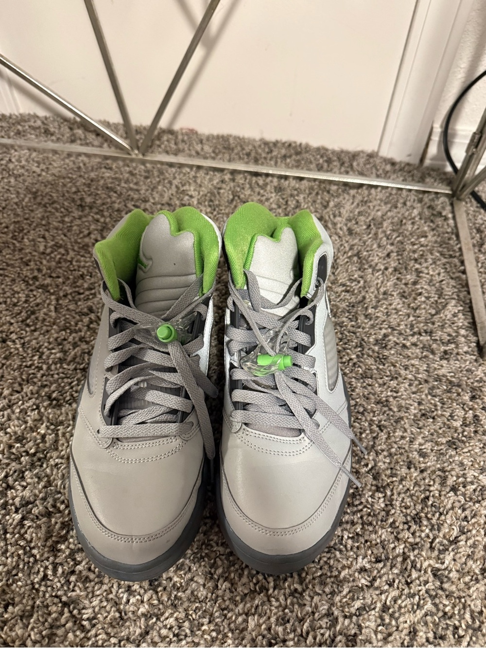 Men Gray and Green High-Top Sneakers